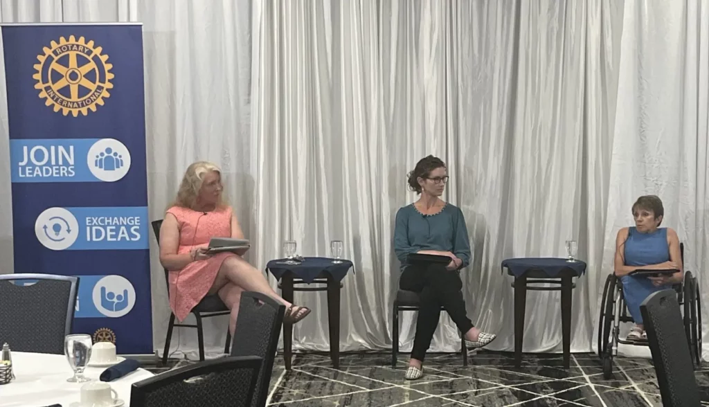A panel at the Downtown Sioux Falls Rotary featuring EDR Executive Director Vicki Stewart, Sharla Svennes, the liaison for the Human Relations Commission and Kira Kimball.